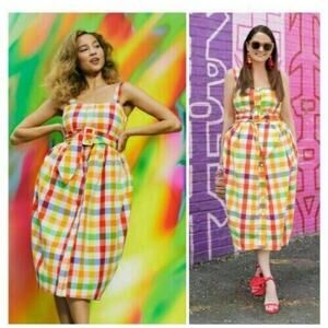 Christopher John Rogers for Target Plaid Wide Strap Tie Waist Dress Size 2 NWT